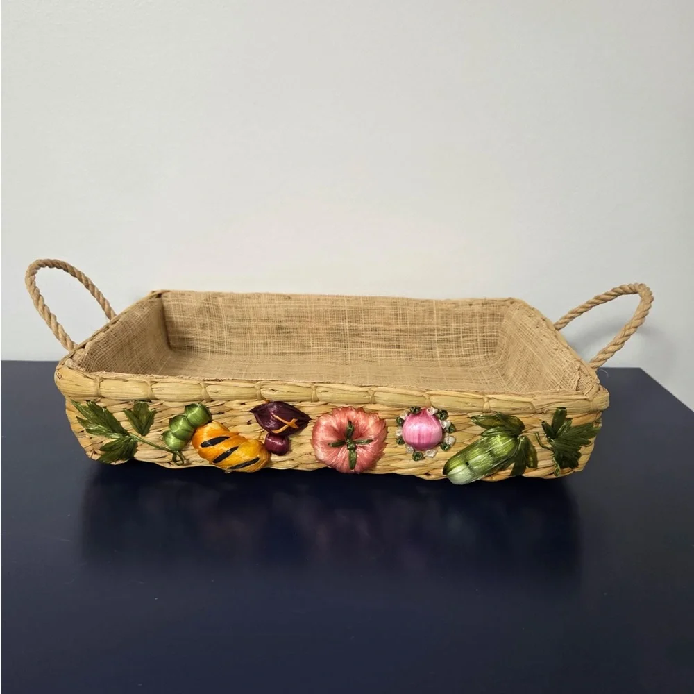 Vintage Raffia  basket 9 x 13 perfect for parties